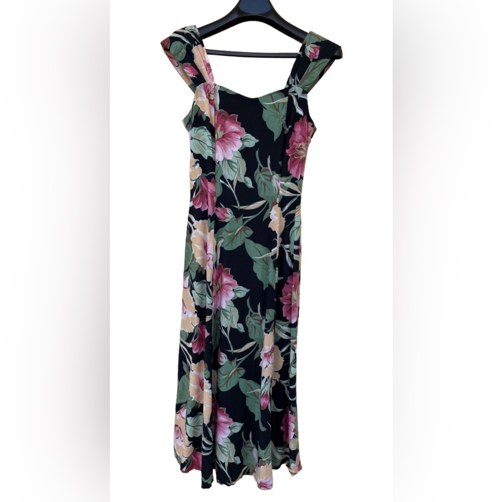 Vintage Melissa Collection Green Floral Midi Dress | Size 8 Made in USA